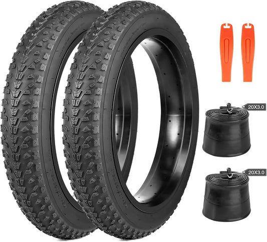 2 Pack 20x3 Inch Electric Bike Fat Tire with 2 Tubes - Mountain & Snow