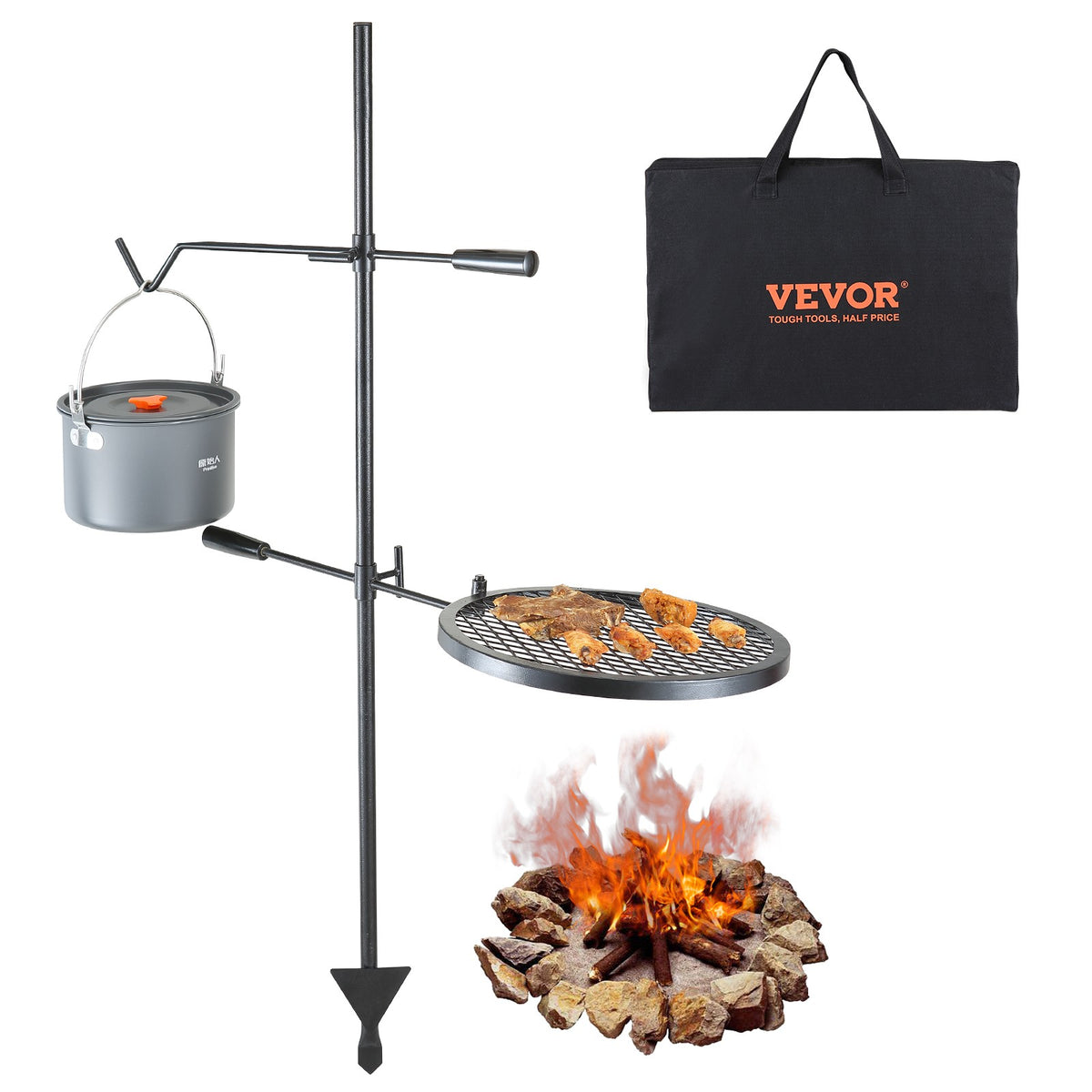 Heavy Duty Steel Swivel Campfire Grill with Adjustable Height - Portable Outdoor Cooking Grill