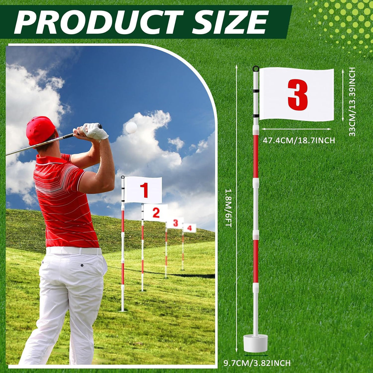 Golf Flagstick Set with 6Ft Flags and Hole Cups - 4 Pack for Green Practice