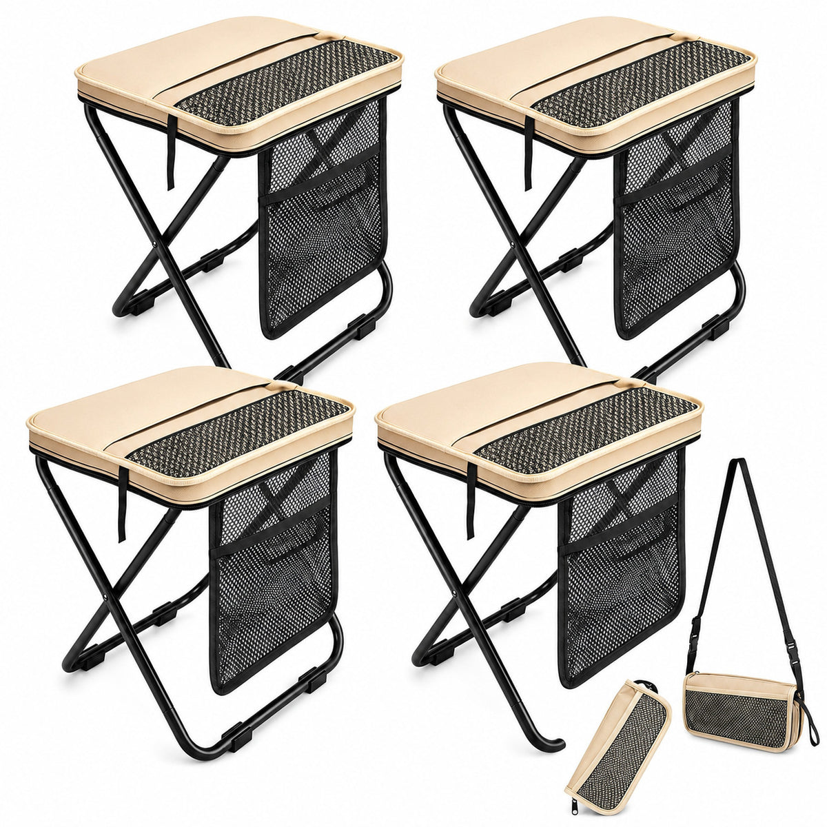 Portable Folding Camping Stool with Side Pocket - Lightweight Travel Chair