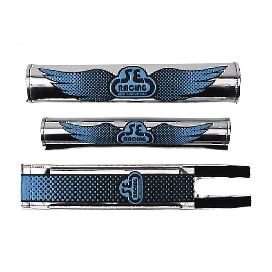 Cycling Pad Set with Logo for Handlebar, Stem & Top Tube - Black Blue