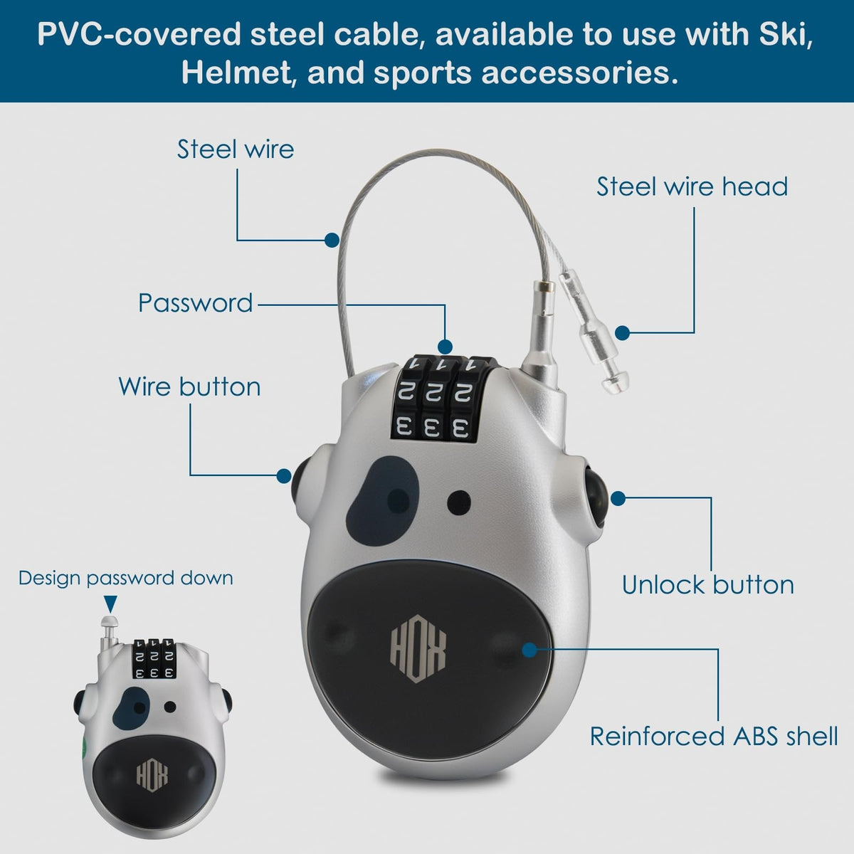 3-Digit Combination Lock with 3 Feet Retractable Cable for Bikes & Sports Equipment
