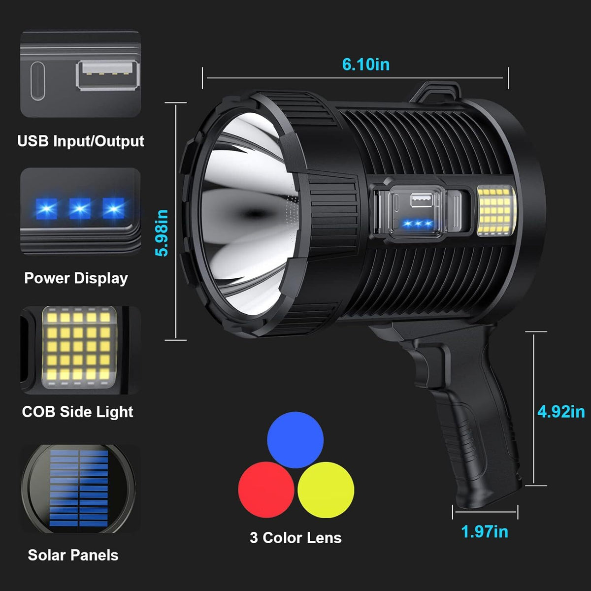 High Power Rechargeable LED Flashlight 99 Million Lumens with Power Bank