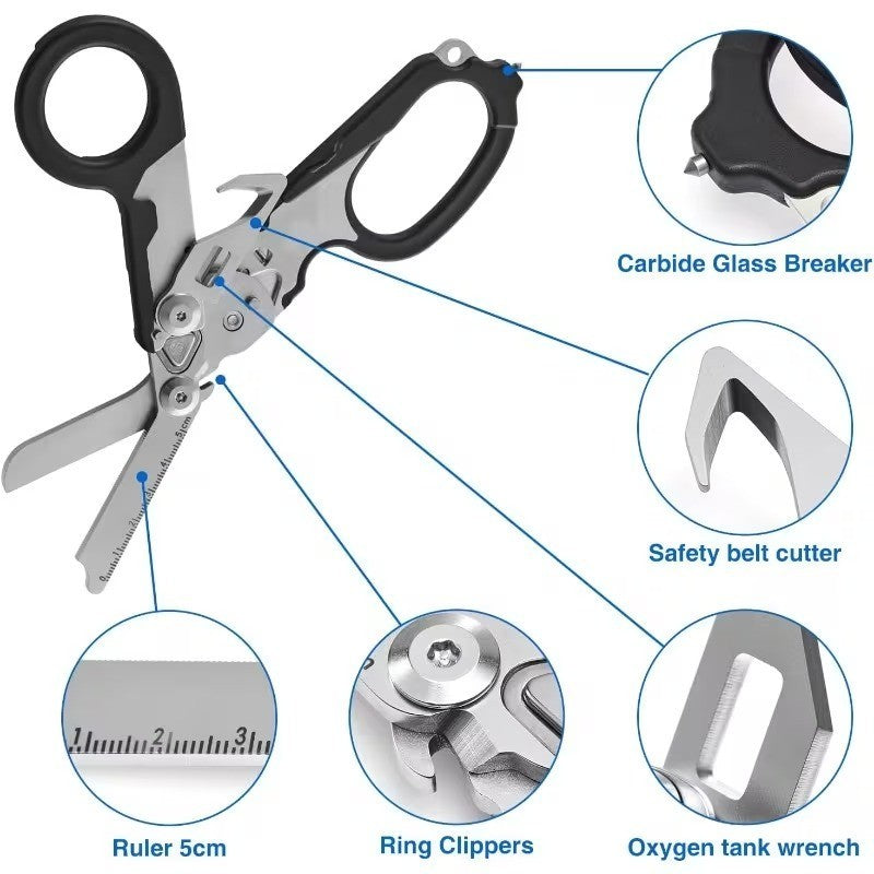 6-in-1 Foldable Trauma Shears with Holster - Emergency Medical Scissors