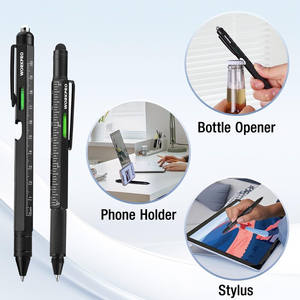 Multi-Tool Pen Set 2-Pack with 9 Functions, Durable Aluminum & Steel