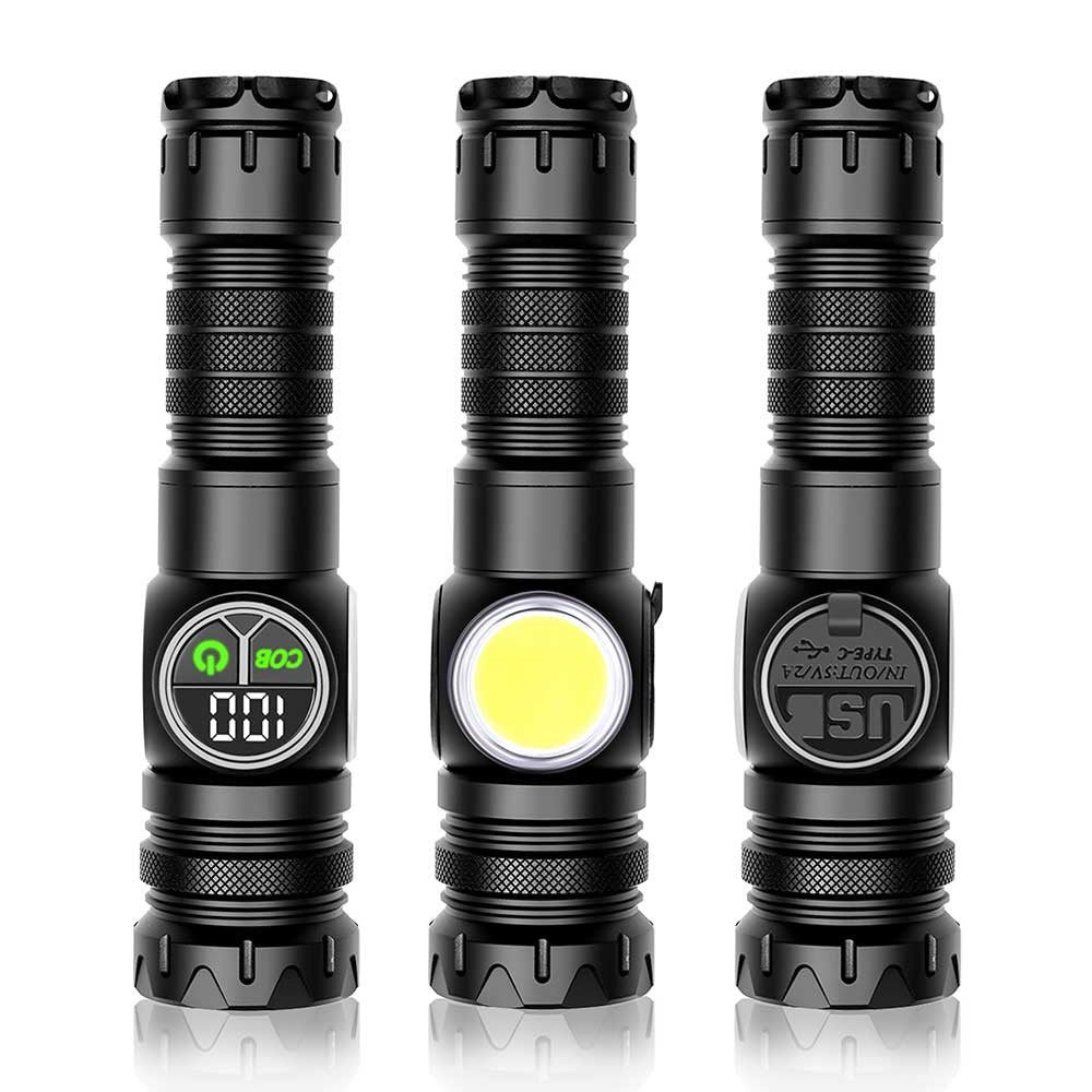 Rechargeable LED Hunting Flashlight with COB Yellow Red Light Zoomable Torch