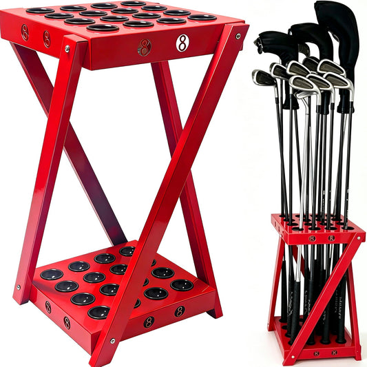 Golf Club and Pool Cue Rack - 16 Hole Heavy Duty Metal Organizer Stand