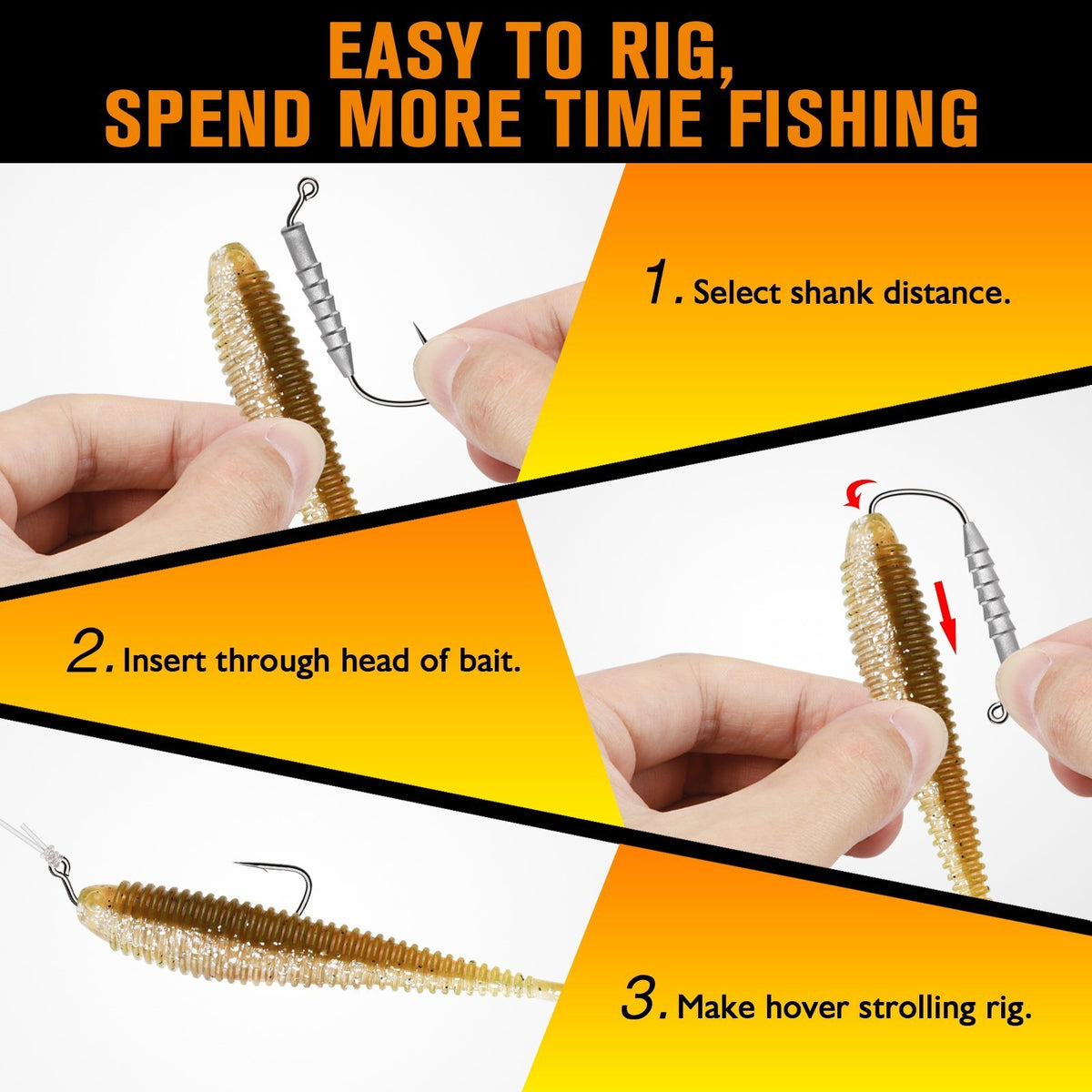 15PCS Bass Fishing Hover Rig Jig Heads 1/8oz - Carbon Steel Swimbait Hooks