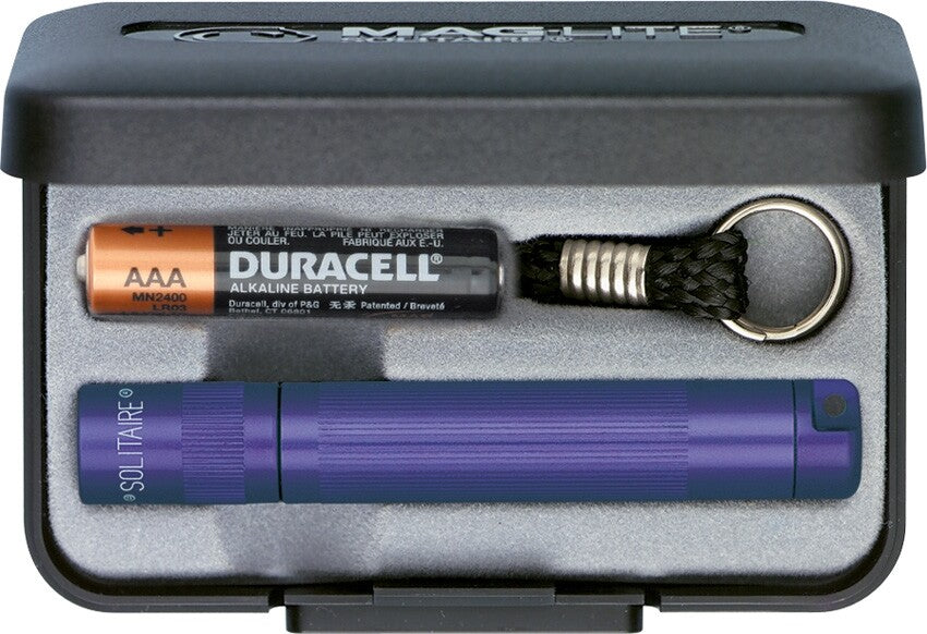 Compact Purple LED Flashlight with Key Loop and Battery - Durable Aluminum Body