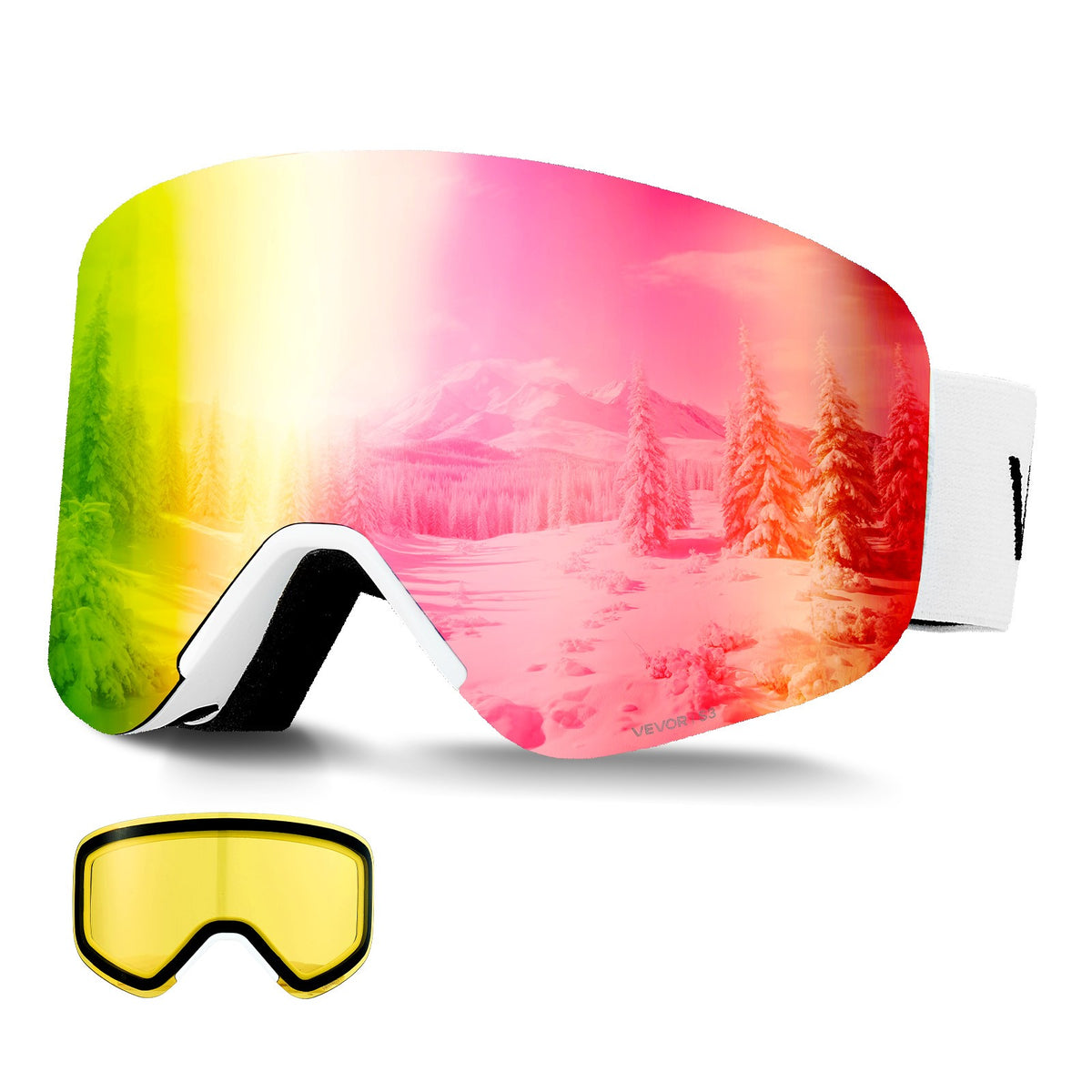 Magnet Cylindrical Ski Goggles with Pink Revo Coating - Snowboard & Snow Skiing