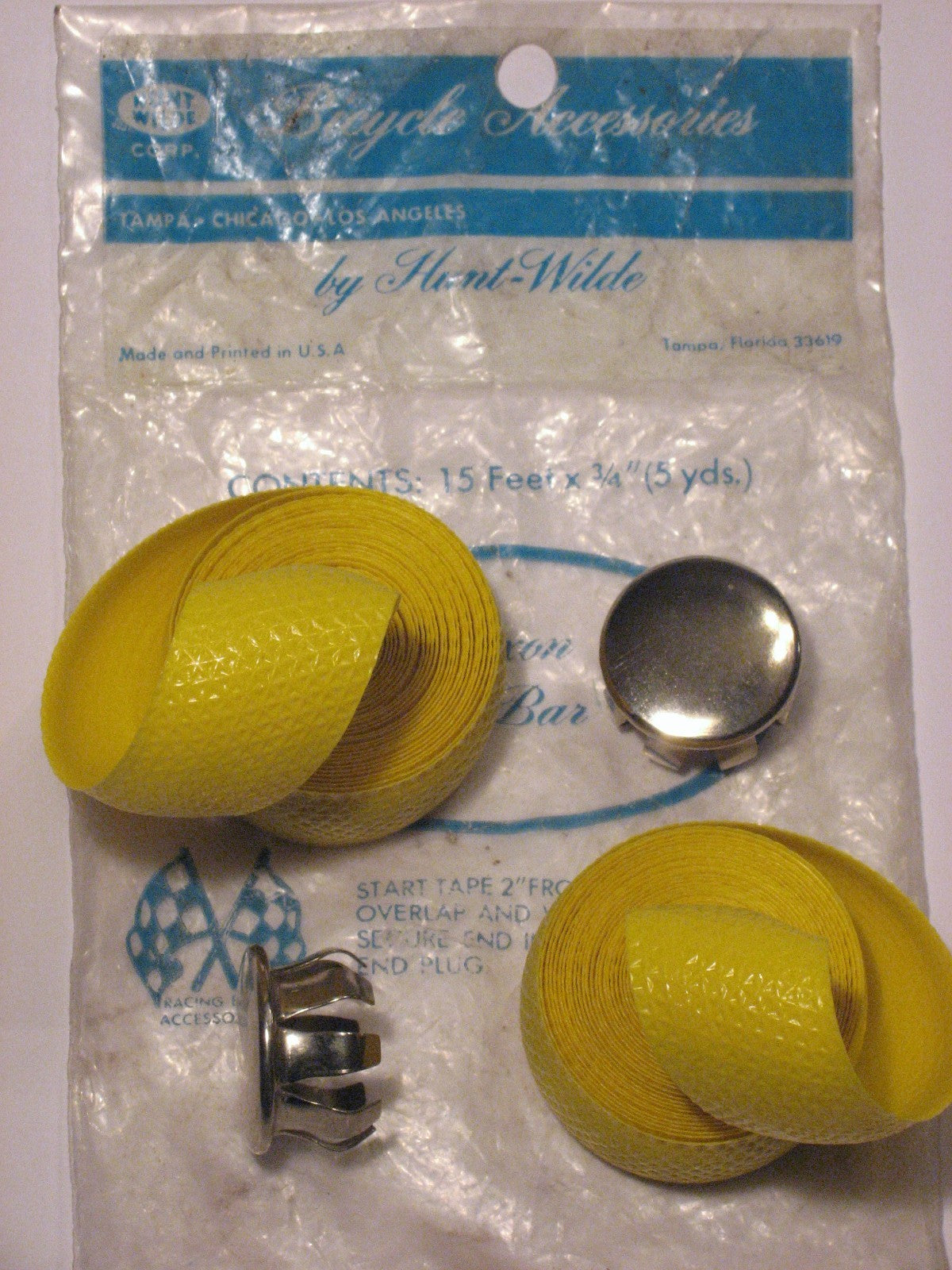 Bicycle Handlebar Tape Yellow Vinyl with Bar End Plugs - Schwinn Kool Lemon