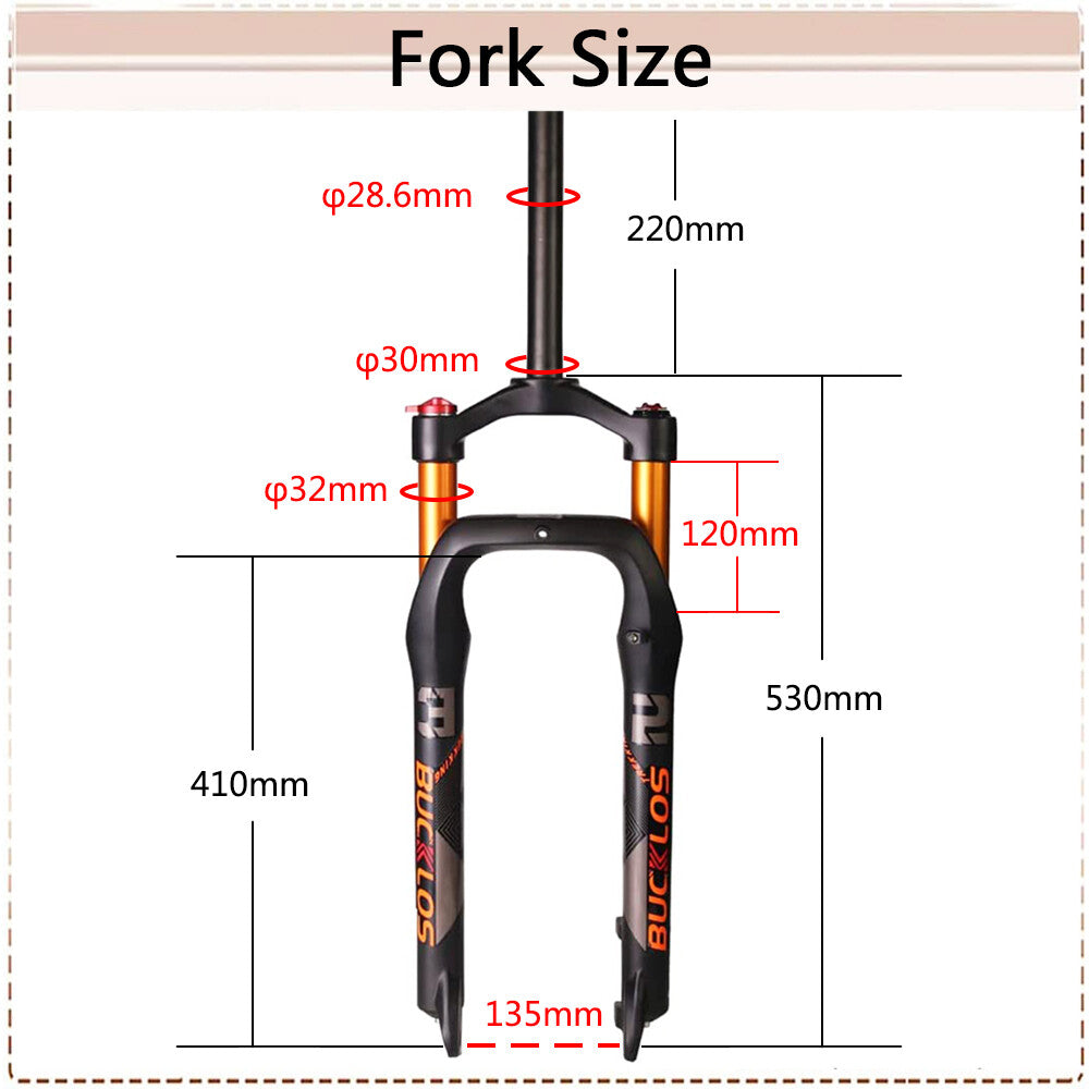 26 Inch Fat Bike Air Suspension Fork 4.0 Tire MTB Snow Beach Bicycle Disc Fork