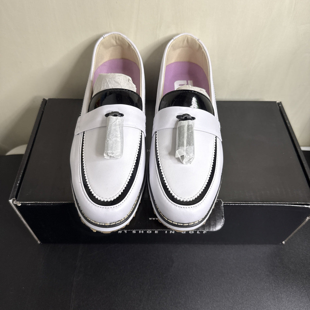 Women's Slip-On Golf Shoes FJ Sandy #92383 White Black Size 6W Wide
