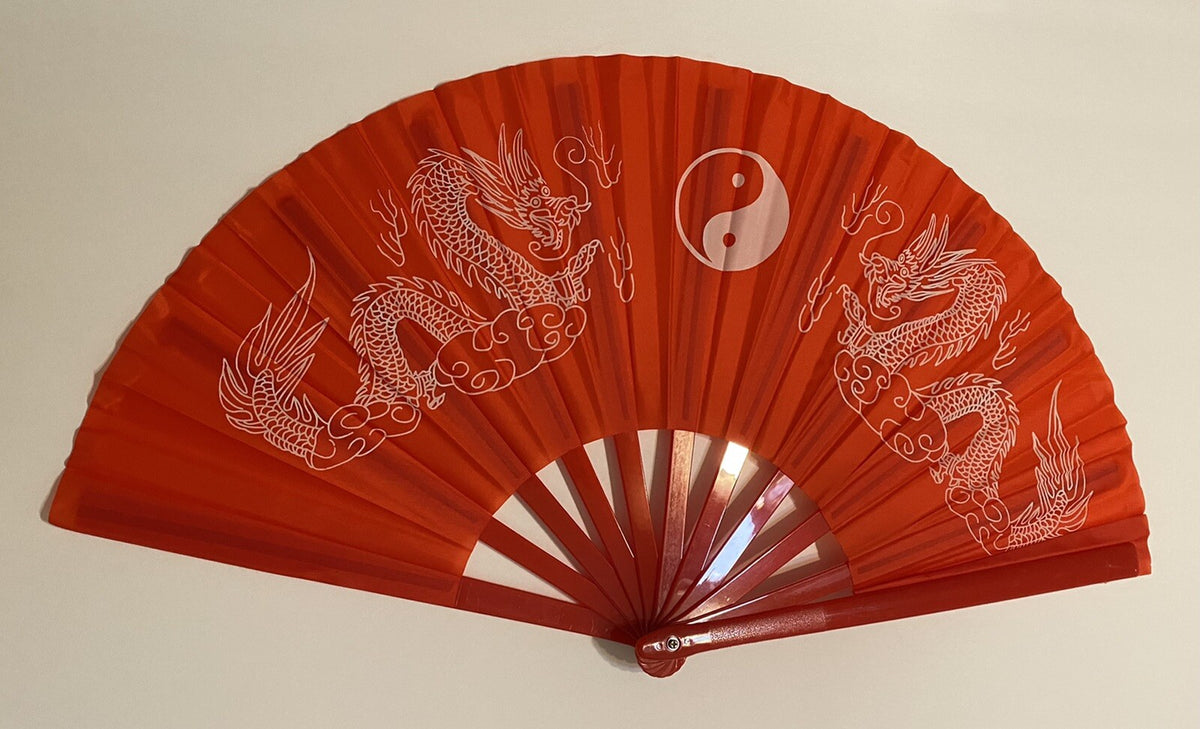 Martial Arts Red Plastic Tai Chi Dragon Training Fan - 13 Inch