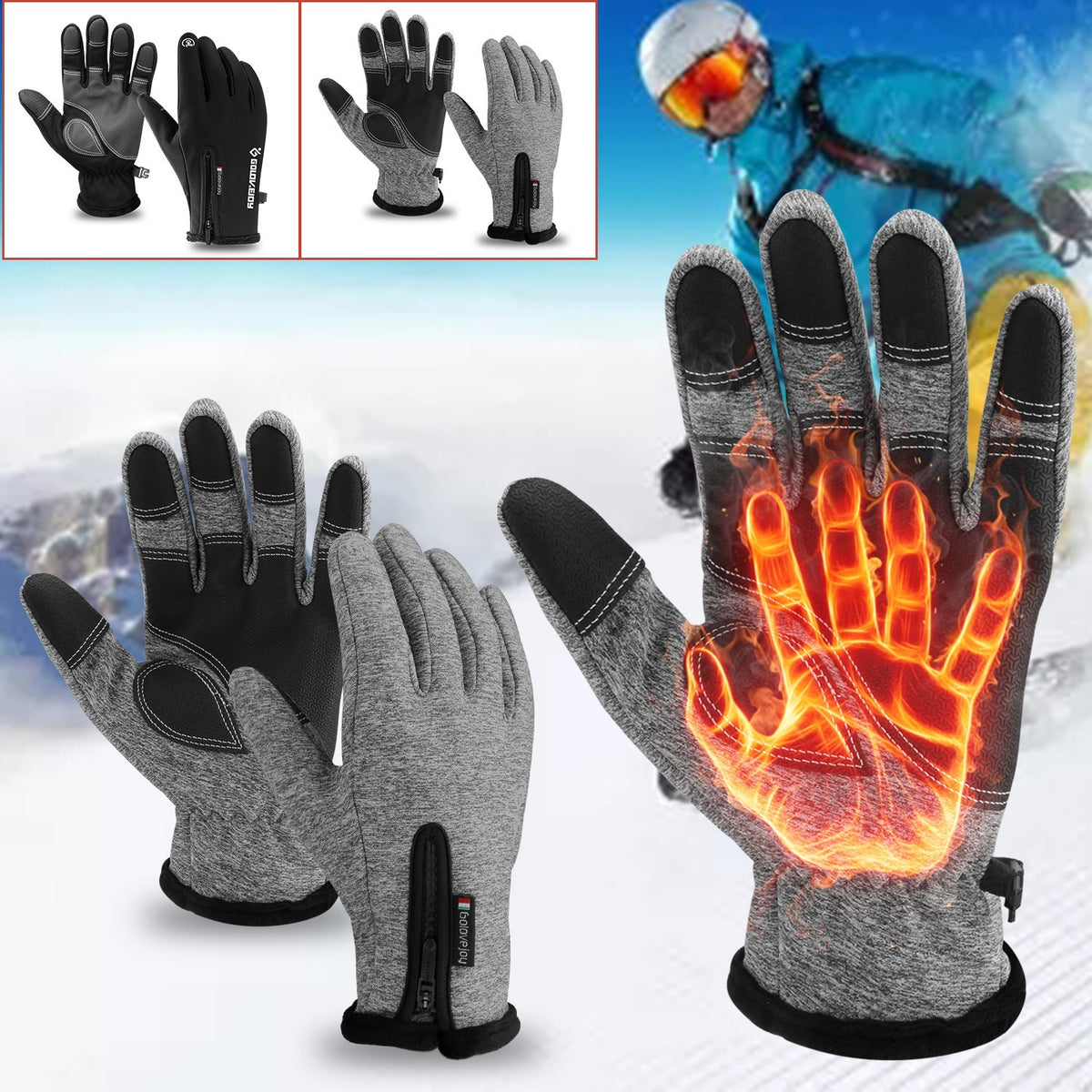 Winter Waterproof Touch Screen Gloves for Men Women - Windproof Warm Mittens