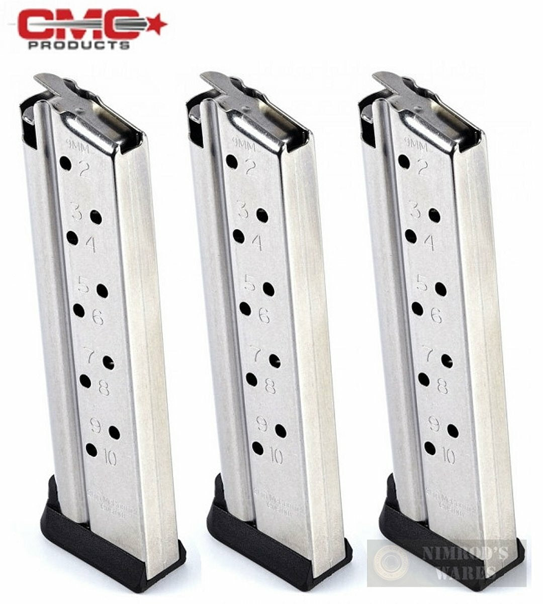9mm 10-Round Stainless Steel Magazine for 1911 Pistols - Pack of 3