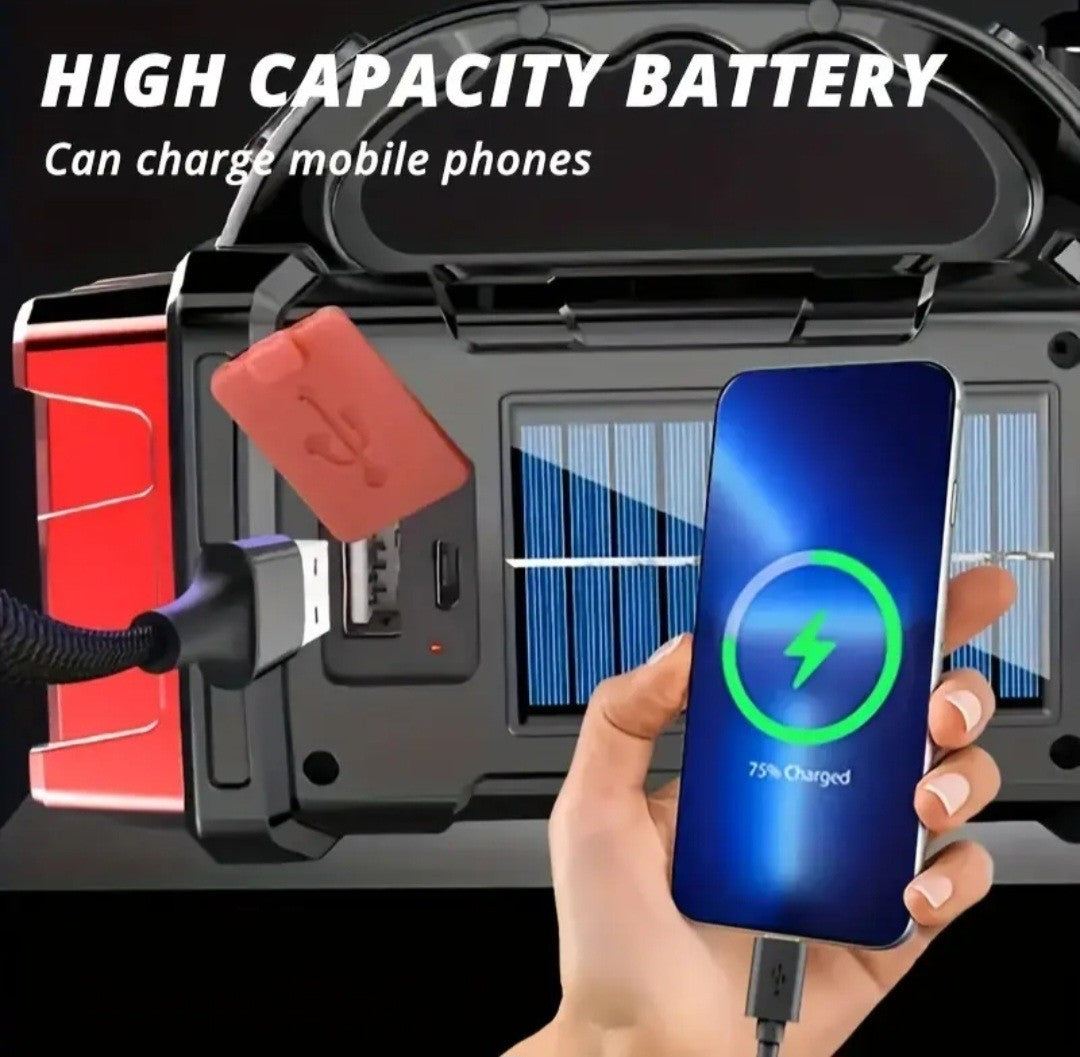 Solar Rechargeable LED Lantern Flashlight with Power Bank for Camping Emergency