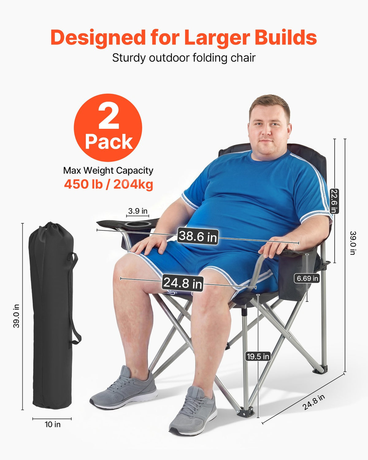 Oversized Camping Chair Set with Cup Holder and Cooler Bag - 2 Pack