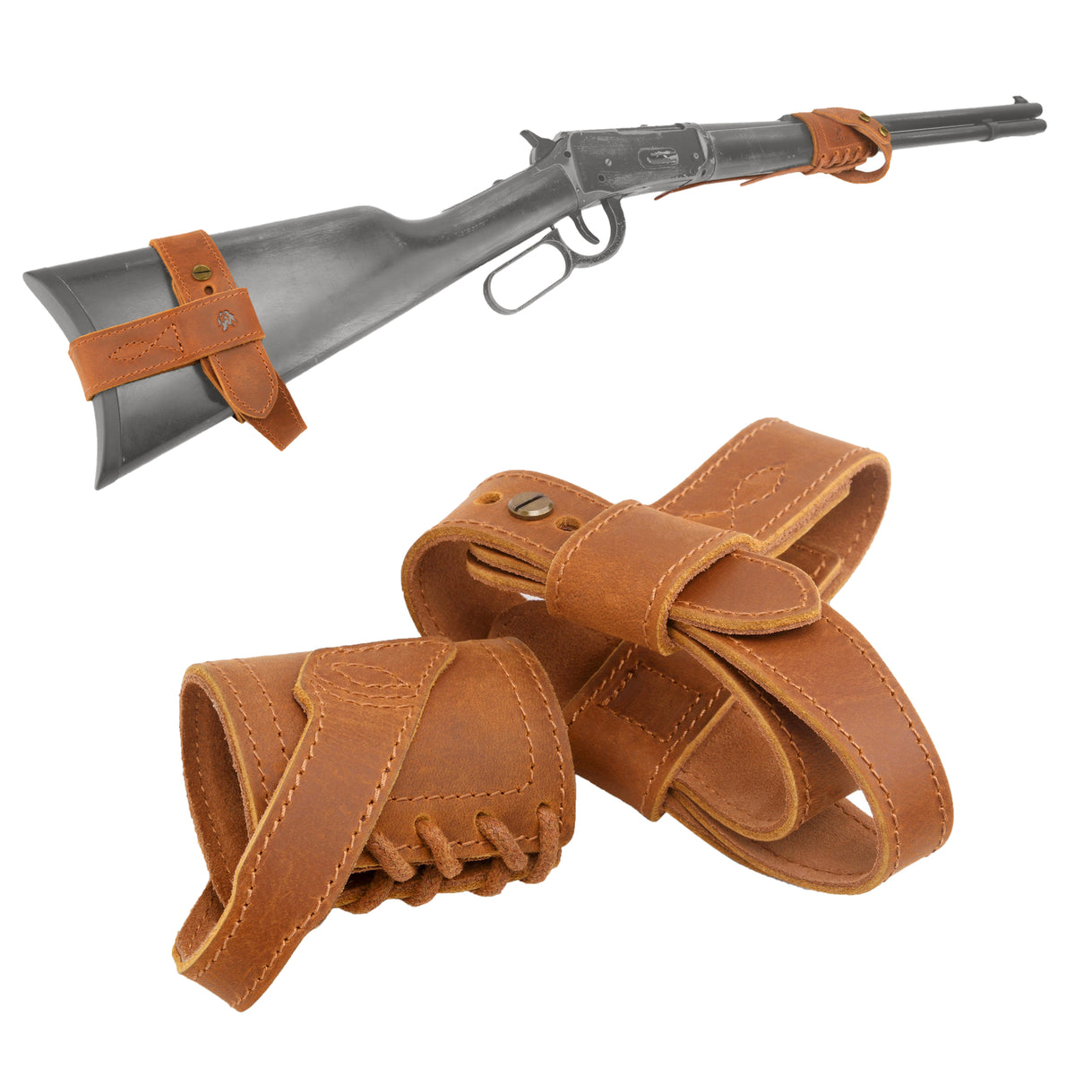 Full Leather Rifle No-Drill Harnessed Buttstock Mount with Sling Loop