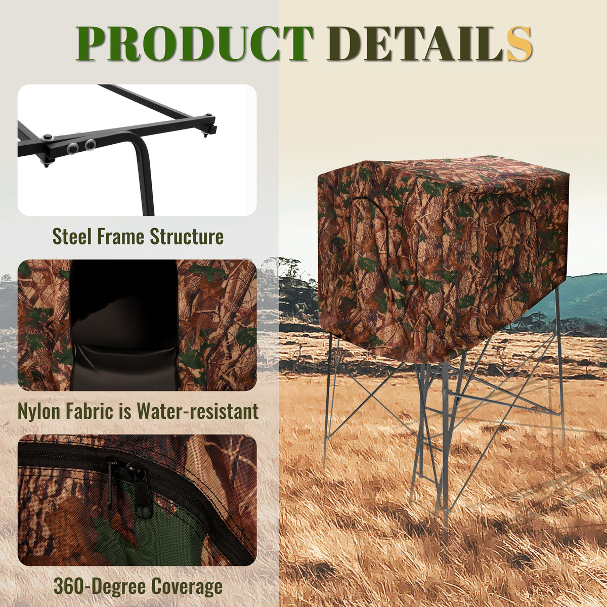 7ft Tall Steel & Cloth Hunting Blind Cover for 2-Person Camouflage