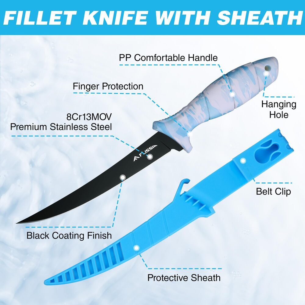 Fillet Knife Set with Sharpener & Sheath - 4 Piece Fishing Knives (5-9 Inch)