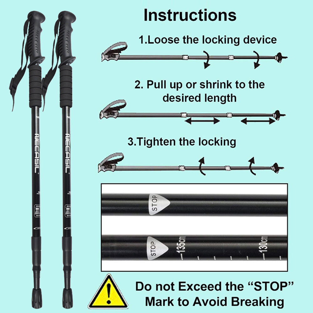 Lightweight Telescoping Hiking Poles with Adjustable Locking System - Collapsible Trekking Sticks