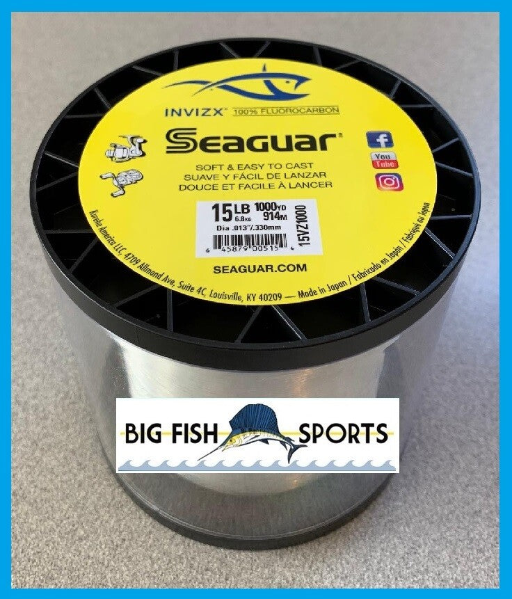 Seaguar InvizX Fluorocarbon Fishing Line 15lb 1000 Yards - Clear, Abrasion-Resistant