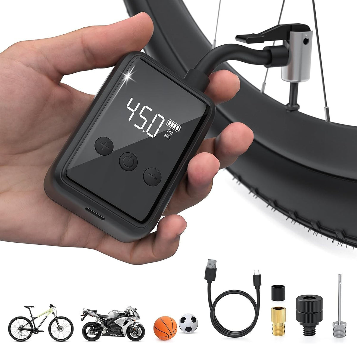 Portable Bike Pump with Gauge 130 PSI Mini Tire Inflator for Bikes & Sports Equipment