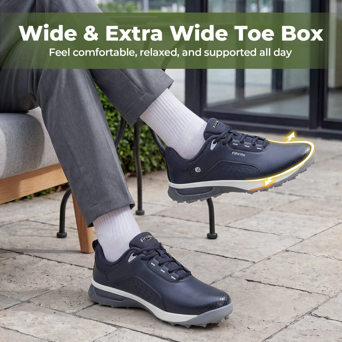 Wide Fit Men's Spikeless Water Resistant Golf Shoes - Lightweight & Comfortable