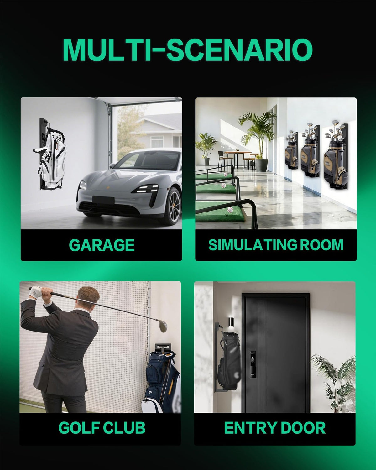 Wall Mount Golf Bag Storage Holder for Garage - Heavy Duty Carbon Steel, Adjustable, Space Saving