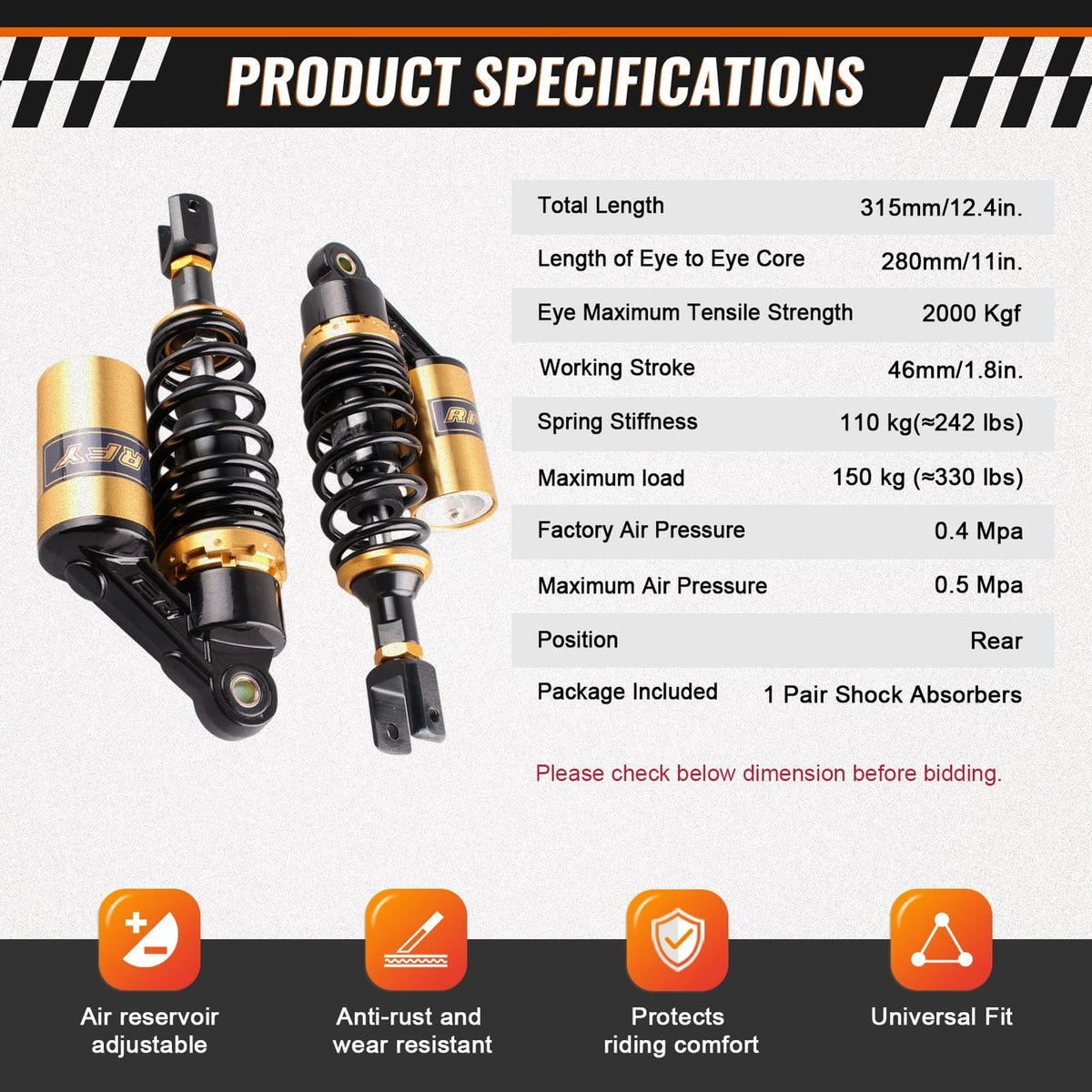 11 Inch Motorcycle Air Shock Absorbers for Honda Suzuki YF-45YF