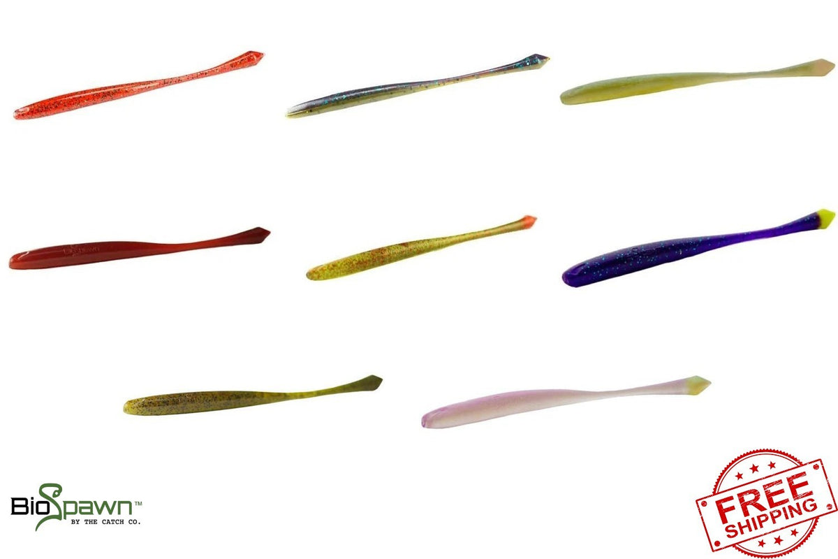 Bass Fishing Soft Plastic Worms - Finesse Drop Shot Baits with Plasma Tail - 10 Pack