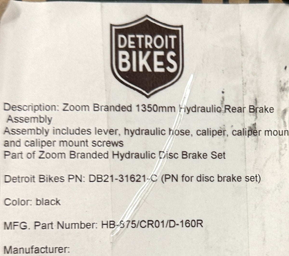 Hydraulic Disc Brake for Bicycle Rear 1350mm IS/PM, HB-875