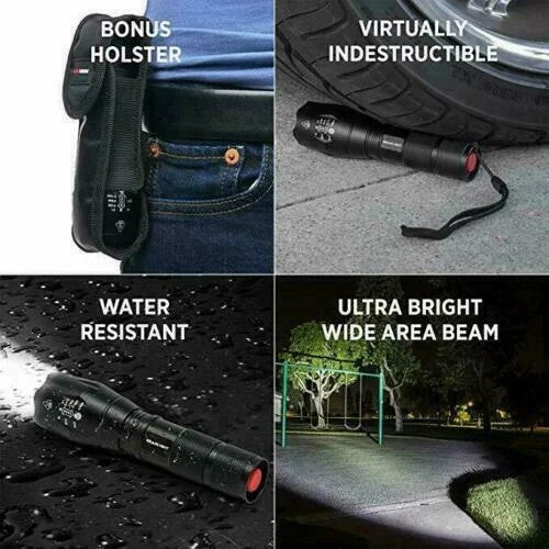 LED Tactical Flashlight 2-Pack, High Lumens, Zoomable, 5 Modes, Waterproof