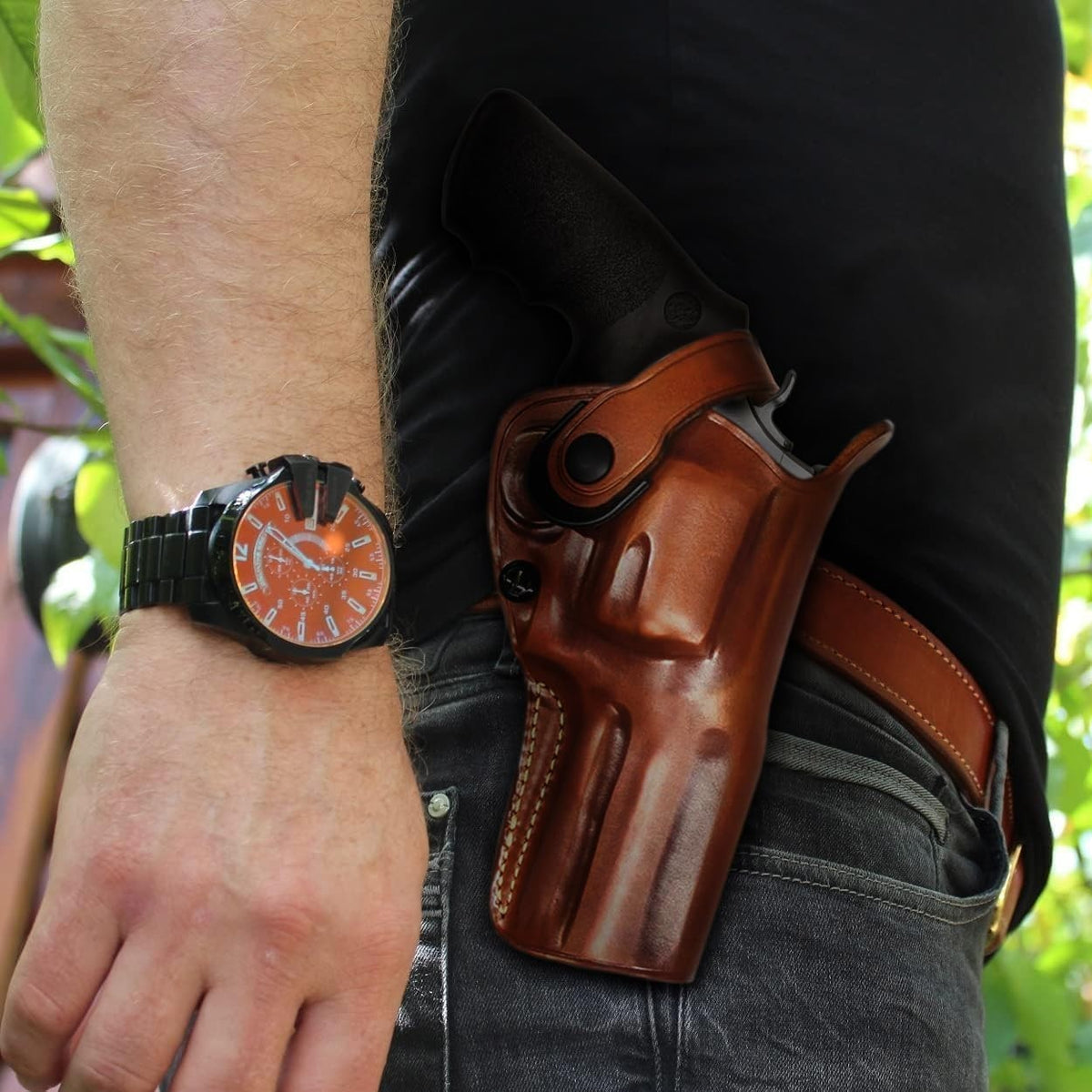 Leather Belt Holster for Ruger Security Six 357 Magnum 4-Inch Barrel - Concealed Carry