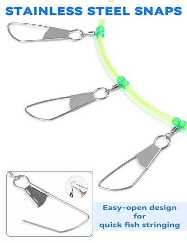 Fishing Stringer with 10 Stainless Steel Snaps & 8ft Floating Rope – Fish Keeper
