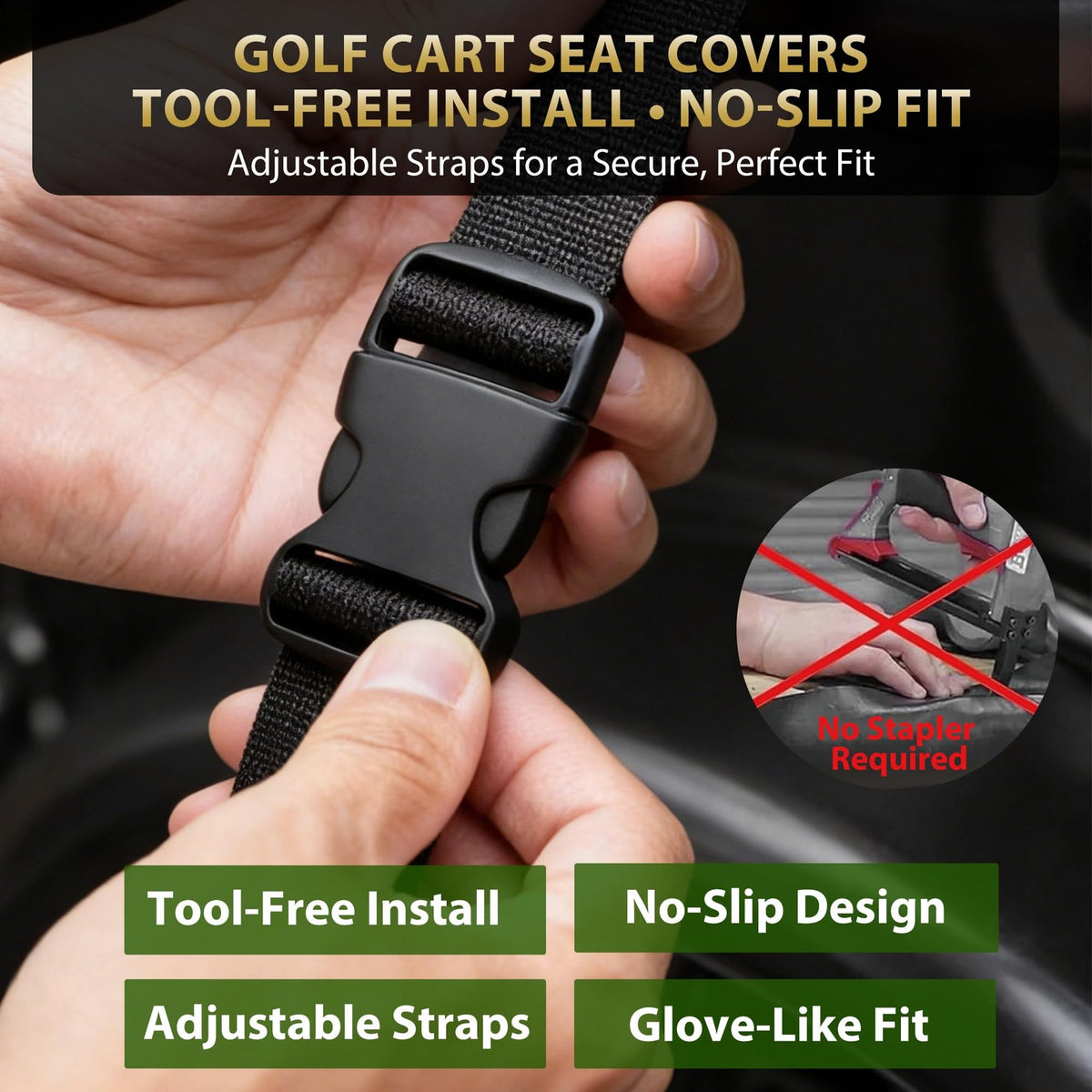 Golf Cart Seat Covers Set for Club Car Precedent Black - Easy Install, Durable PU Leather