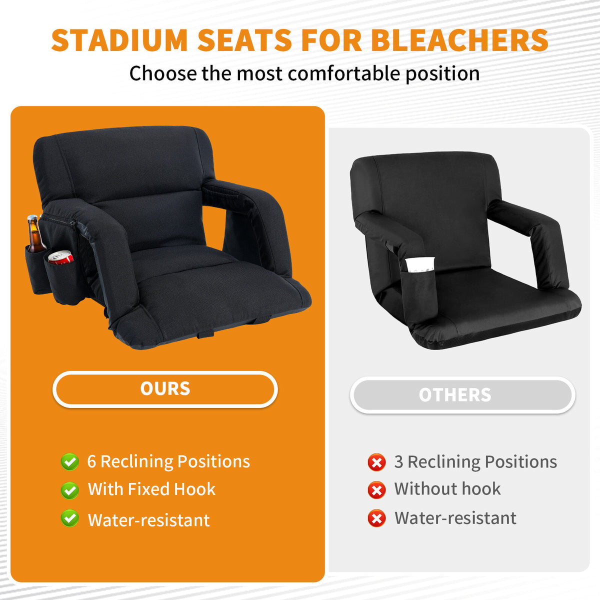 Adjustable Stadium Seats with Back Support and Thick Cushion for Bleachers