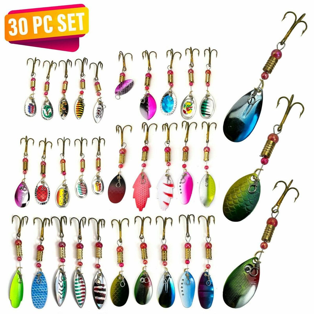 30pcs Fishing Spinner Baits Set for Trout, Bass, Salmon - Metal Lures