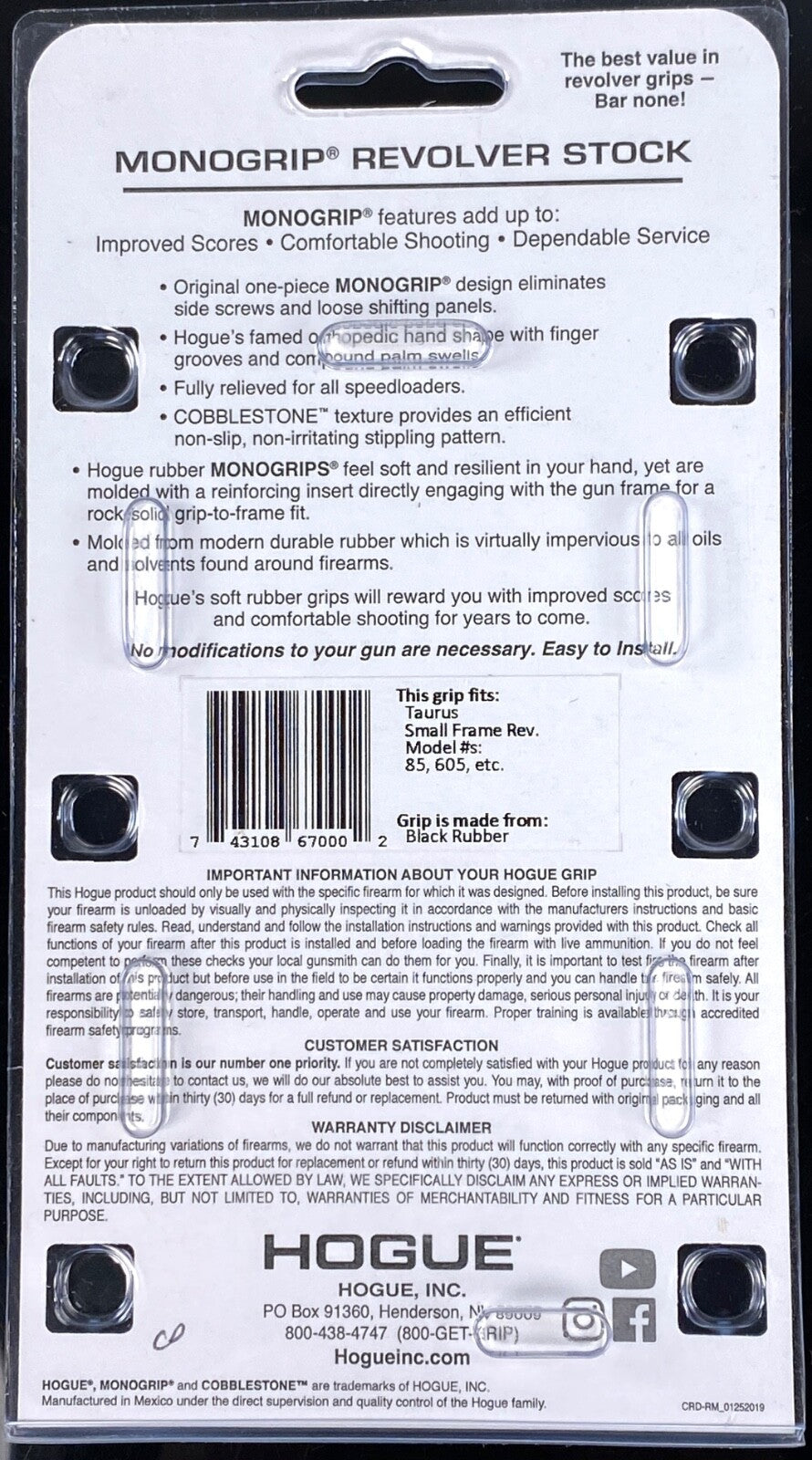 Rubber Monogrip for Taurus Revolvers - Recoil Absorbing Handle
