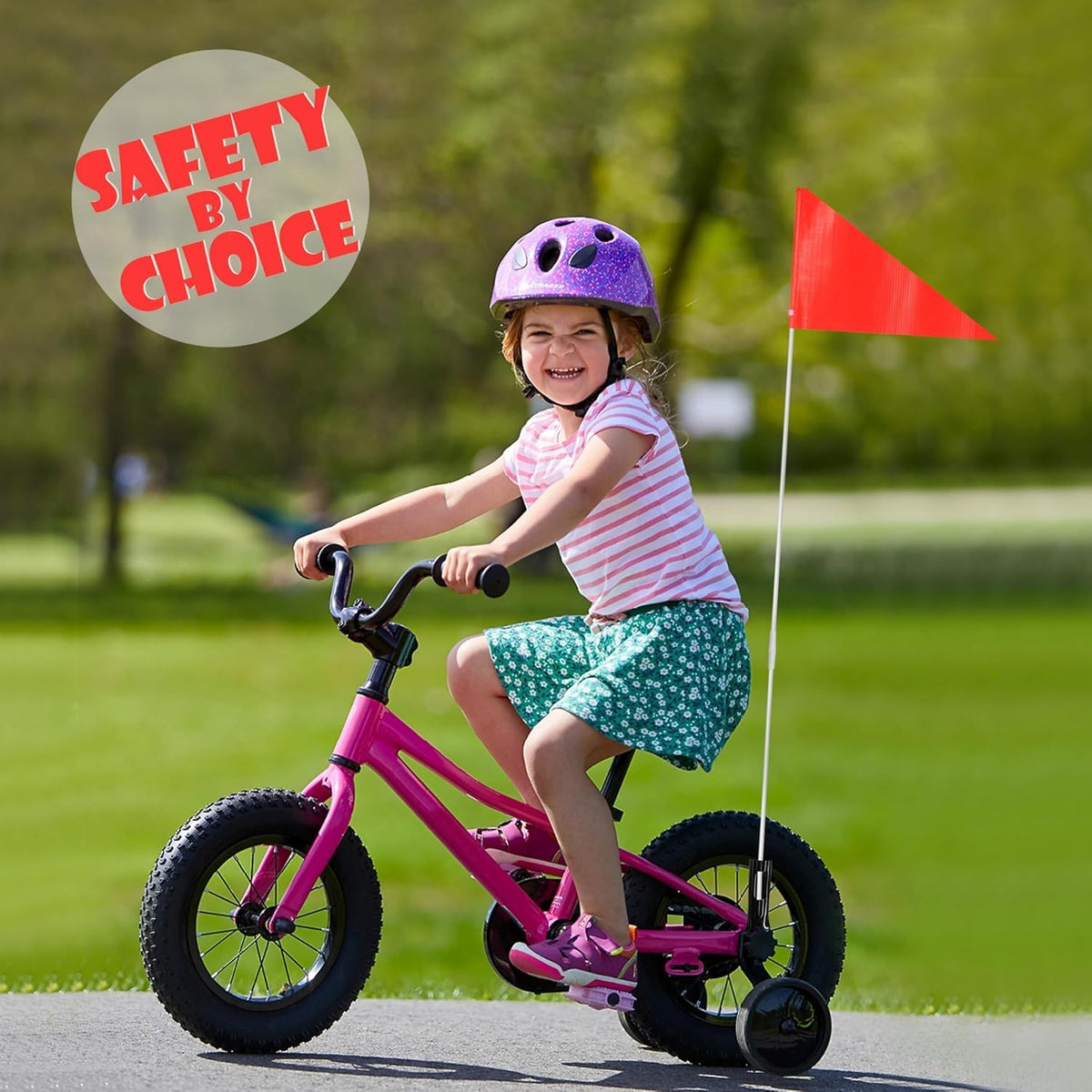 6Ft Bicycle Safety Flag with Fiberglass Pole - High Visibility Bike Trailer Flag