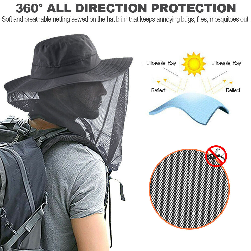 Outdoor Mosquito Net Hat with Sun Protection and Adjustable Mesh Cap