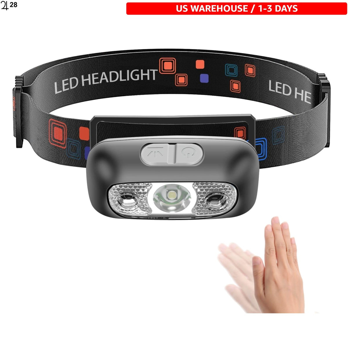 Compact 350 Lumen Headlamp with Motion Sensor - Lightweight, Waterproof, USB Rechargeable for Camping & Running