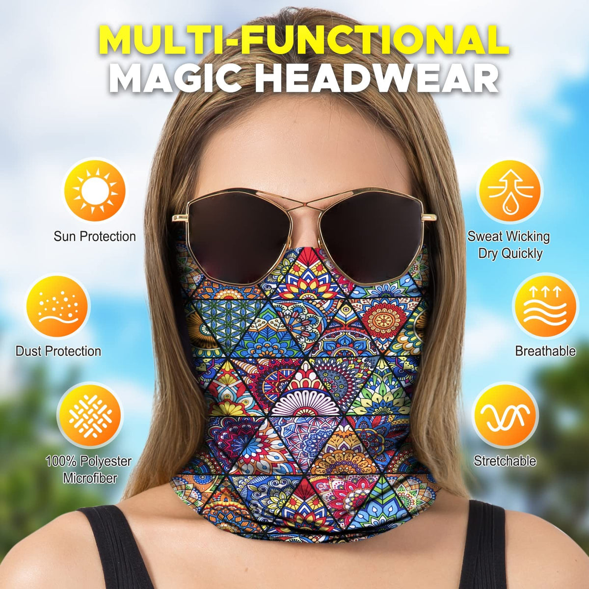 Multi-Color Headwear Bandana Neck Gaiter Head Wrap Headband Balaclava