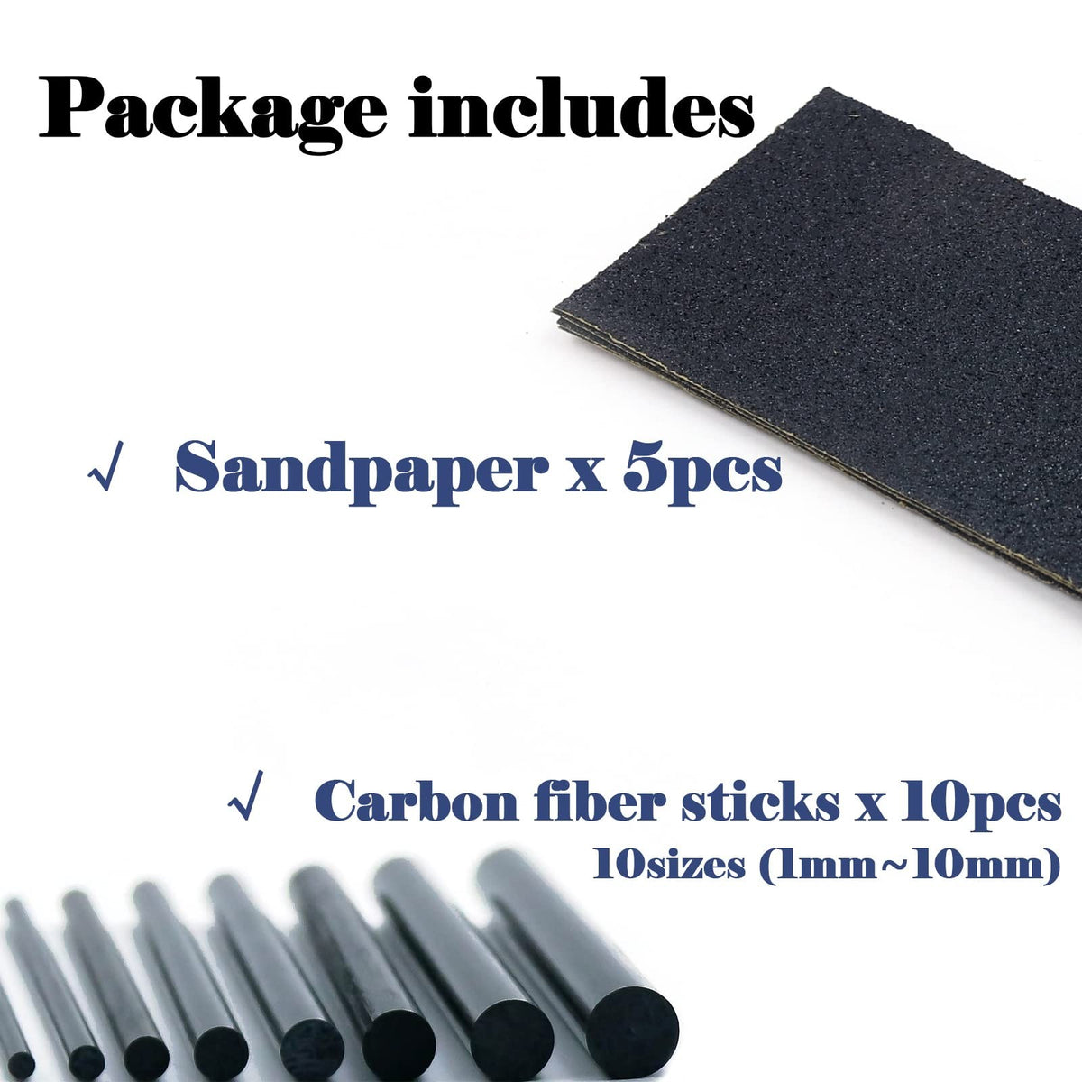Fishing Rod Repair Kit 10Pcs Carbon Fiber Blanks for Rod Building & Repair