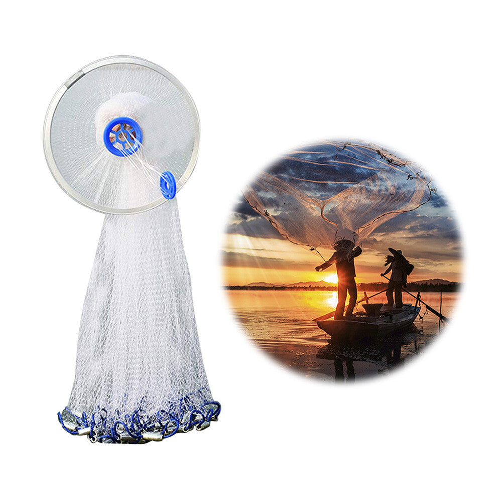 Heavy Duty Fishing Cast Net with Zinc Ring - Easy Throw Strong Nylon Mesh