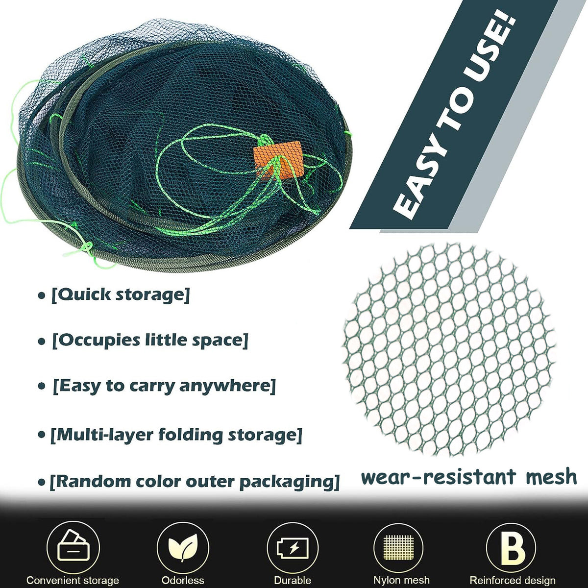 Foldable Fishing Landing Net for Catching Fish Crab Shrimp & Lobster