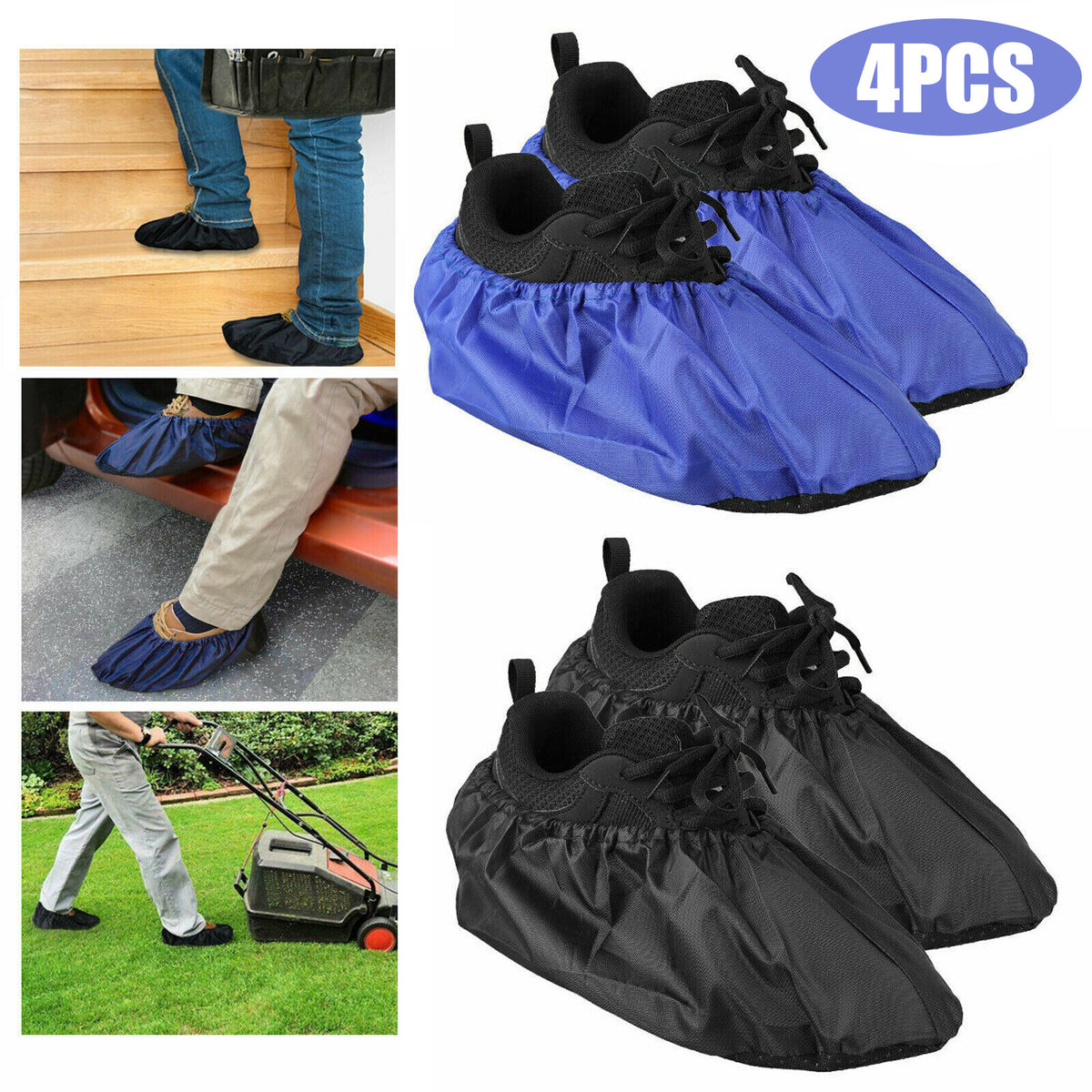Waterproof Reusable Shoe Covers with Non-Slip Soles - Fits Up to US Men’s Size 10