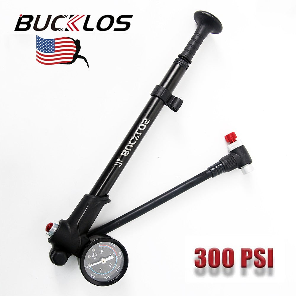 High-Pressure Bicycle Shock Pump with Pressure Gauge - Aluminum, 300 PSI