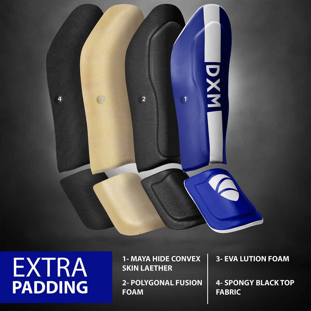 DXM Sports Shin & Instep Guards MMA Muay Thai Kickboxing Training Pads Protective Gear Blue
